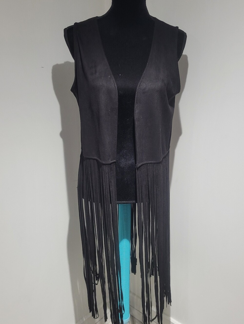 Steve Madden Women's Long Fringe Sleeveless Vest Large Black Festival Cowgirl